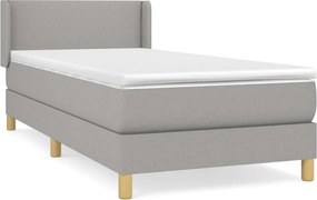 vidaXL Κρεβάτι Boxspring με Στρώμα Ανοιχτό Γκρι 90x200 εκ. Υφασμάτινο