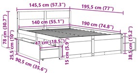 Σκελετός Κρεβατιού Χωρίς Στρώμα Καφέ 140x190 Μασίφ Ξύλο Πεύκου - Καφέ