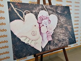 Εικόνα χειροποίητων καρδιών σε κούτσουρο - 60x40