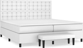 vidaXL Κρεβάτι Boxspring με Στρώμα Λευκό 200x200 εκ. Συνθετικό Δέρμα