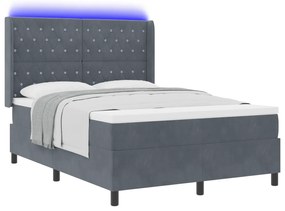 vidaXL Κρεβάτι Box Spring με Στρώμα & LED Γκρι 140x190 εκ Βελούδινο