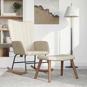 Πολυθρόνα Κουνιστή Λευκό Κρεμ Βελούδινη με Σκαμπό