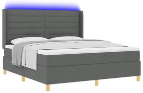 vidaXL Κρεβάτι με Στρώμα & LED Σκούρο Γκρι 180x200 εκ. Υφάσματος