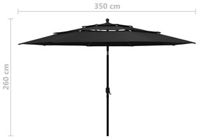 Ομπρέλα 3 Επιπέδων Μαύρη 3,5 μ. με Ιστό Αλουμινίου - Μαύρο