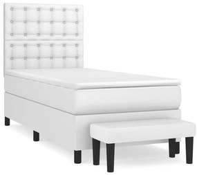 vidaXL Κρεβάτι Boxspring με Στρώμα Λευκό 90x200εκ. από Συνθετικό Δέρμα