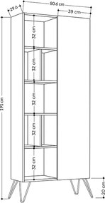 Βιβλιοθήκη Jedda Megapap χρώμα sapphire oak - ανθρακί 80,6x29,6x191εκ.