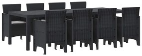 vidaXL Σέτ φαγητού για κήπο 9 pcs Ανθρακί Rattan Polt