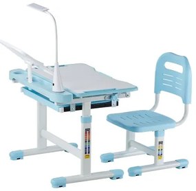 VEVOR Kids Chair and Desk Set Table Lamp Adjustable Height &amp; Tilted Desktop Blue