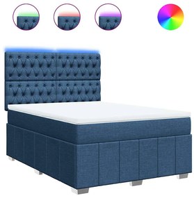 vidaXL Κρεβάτι Boxspring με Στρώμα Μπλε 140x190 εκ. Υφασμάτινο