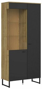 Βιτρίνα Boston DV104, Δρυς, Μαύρο, Με πόρτες, 201x91x42cm, 76 kg | Epipla1.gr