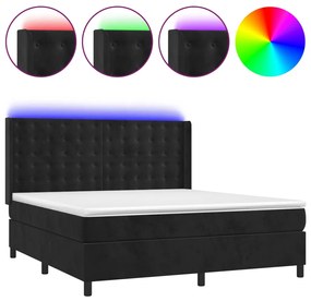 vidaXL Κρεβάτι Boxspring με Στρώμα & LED Μαύρο 180x200 εκ. Βελούδινο