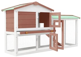 vidaXL Κλουβί Κουνελιών Μεγάλο Καφέ/Λευκό 145 x 45 x 84 εκ. Ξύλινο