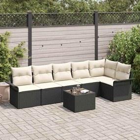 vidaXL Σετ Καναπέ Κήπου με μαξιλάρι 7 pcs Μαύρο Πολυ ράταν