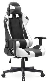 Καρέκλα γραφείου Gaming Alonso Megapap από τεχνόδερμα χρώμα λευκό - μαύρο 67x70x125/135 εκ.