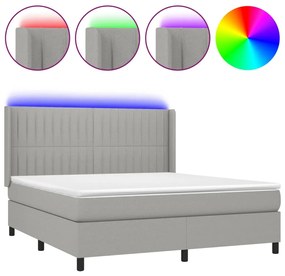 vidaXL Κρεβάτι Boxspring με Στρώμα & LED Αν.Γκρι 180x200εκ. Υφασμάτινο