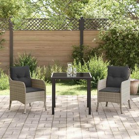 vidaXL Σέτ φαγητού για κήπο με μαξιλάρι 3 pcs Ανοιχτό γκρι Πολυ ράταν