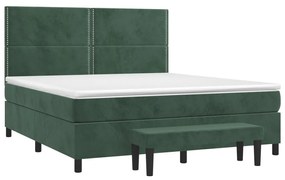 vidaXL Κρεβάτι Boxspring με Στρώμα Σκούρο Πράσινο 180x200εκ. Βελούδινο