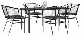 vidaXL Σετ Τραπεζαρίας Κήπου 5Τεμ. Μαύρο Συνθ.Ρατάν/Γυαλί με Μαξιλάρια