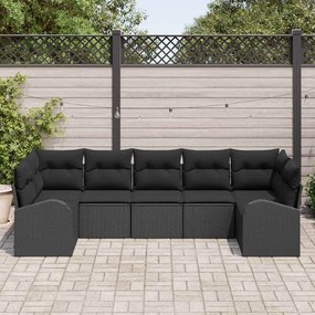 vidaXL Σετ Καναπέ Κήπου με μαξιλάρι 7 pcs Μαύρο Πολυ Ρατάν