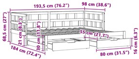 Καναπές Κρεβάτι Συρόμενος Χωρίς Στρώμα 90x190 εκ. &amp; Συρτάρια - Λευκό