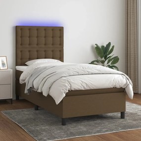 VidaXL Κρεβάτι Boxspring με Στρώμα & LED Σκ.Καφέ 90x190 εκ. Υφασμάτινο