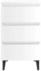 Κομοδίνα Γυαλιστερό Λευκό 40 x 35 x 69 εκ. με Μεταλλικά Πόδια - Λευκό