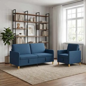 vidaXL Σαλονάκι Σετ Με Αποθηκευτικό Χώρο 2 pcs Μπλε Πολυεστέρας