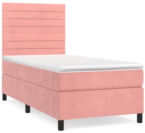 vidaXL Κρεβάτι Boxspring με Στρώμα Ροζ 100x200 εκ. Βελούδινο