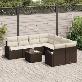 vidaXL Σετ Καναπέ Κήπου με μαξιλάρι 9 pcs Καφέ, Κρέμα 55 x 55 x 37 εκ