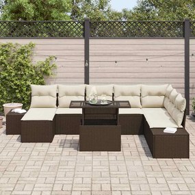 vidaXL Σετ Καναπέ Κήπου με μαξιλάρι 9 pcs Καφέ και κρεμ