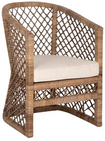 ARMCHAIR MPIKO  RATTAN IN NATURAL-CUSHION IN ECRU 64x68x87Hcm.