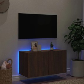 vidaXL Έπιπλο Τοίχου Τηλεόρασης με LED Καφέ Δρυς 80x35x41 εκ.