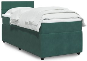 vidaXL Κρεβάτι Boxspring με Στρώμα Σκούρο Πράσινο 90x190 εκ. Βελούδινο