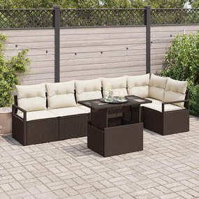 vidaXL Σετ Καναπέ Κήπου με μαξιλάρι 7 pcs Καφέ Πολυ ράταν