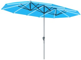 Outsunny Διπλή ομπρέλα με ηλιακά φώτα, αλουμίνιο, πολυεστέρας, προστασία UPF50+, ανθεκτικό στην UV ακτινοβολία, ομπρέλα βεράντας, μπλε