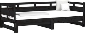 vidaXL Καναπές Κρεβάτι Συρόμενος Μαύρος 2x(90x190) εκ. Μασίφ Πεύκο