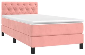 vidaXL Κρεβάτι Boxspring με Στρώμα &amp; LED Ροζ 80 x 200 εκ. Βελούδινο