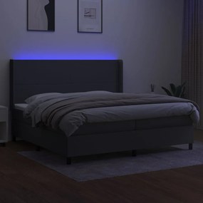 vidaXL Κρεβάτι Boxspring με Στρώμα & LED Σκ.Γκρι 200x200εκ. Υφασμάτινο