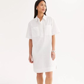 Ίσιo φόρεμα με κοντά μανίκια, από λινό και βαμβάκι