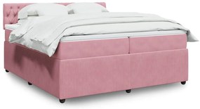 vidaXL Κρεβάτι Boxspring με Στρώμα Ροζ 200x200 εκ. Βελούδινο