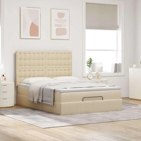 vidaXL Οθωμανικό κρεβάτι με στρώμα &amp; LEDs Cream 140x200 cm Ύφασμα