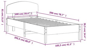 Σκελετός Κρεβατιού Χωρίς Στρώμα 100x200 εκ. Μασίφ Πεύκο - Καφέ