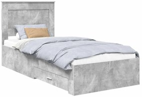 vidaXL Σκελετός Κρεβατιού Γκρι Σκυρόδεμα και Ασημί 75 x 190 cm