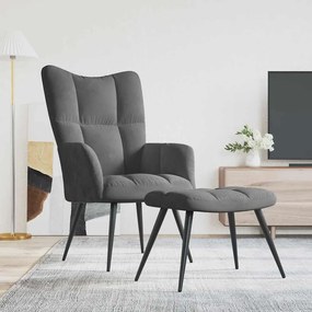 vidaXL Πολυθρόνα Relax Σκούρο Γκρι Βελούδινη με Σκαμπό