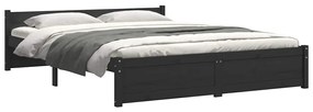 vidaXL Πλαίσιο Κρεβατιού Μαύρο 135x190 εκ. από Μασίφ Ξύλο Double