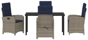 vidaXL Σέτ φαγητού για κήπο με μαξιλάρι 5 pcs Γκρι συνθετικό ρατάν