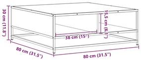 Τραπεζάκι Σαλονιού Καφέ Δρυς 80x80x30 εκ. Επεξ. Ξύλο/Μέταλλο - Καφέ