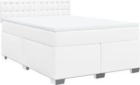 vidaXL Κρεβάτι Boxspring με Στρώμα Λευκό 140x200εκ.από Συνθετικό Δέρμα