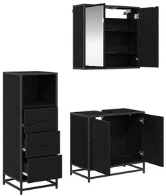 vidaXL Σετ Επίπλων Μπάνιου με ράφι 3 pcs Μαύρη Οξυά Επεξεργασμένο ξύλο