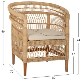 ΠΟΛΥΘΡΟΝΑ MALAWI HM9635.04 ΞΥΛΟ ΜΑΟΝΙ ΕΠΕΝΔΥΣΗ RATTAN ΛΕΥΚΟ ΜΑΞΙΛΑΡΙ ΚΑΘΙΣΜΑΤΟΣ 80x70x86Υεκ. (1 Τεμμάχια)